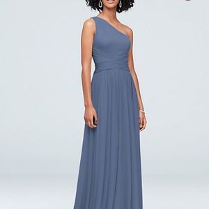 David bridal one shoulder dress in Steel Blue